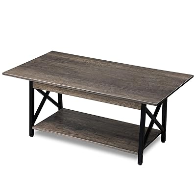 GreenForest Coffee Table with Industrial Metal Legs and Shelf