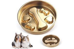 STAR&MI Golden Stainless Steel Slow Feeder Dog Bowls – Non-Slip Metal Dog Bowl for Large & Medium Breeds, Puppy Puzzle Feeder – 2 Cup Capacity for Small to Big Pets – Durable Slow Feed Dog & Cat Food Dish