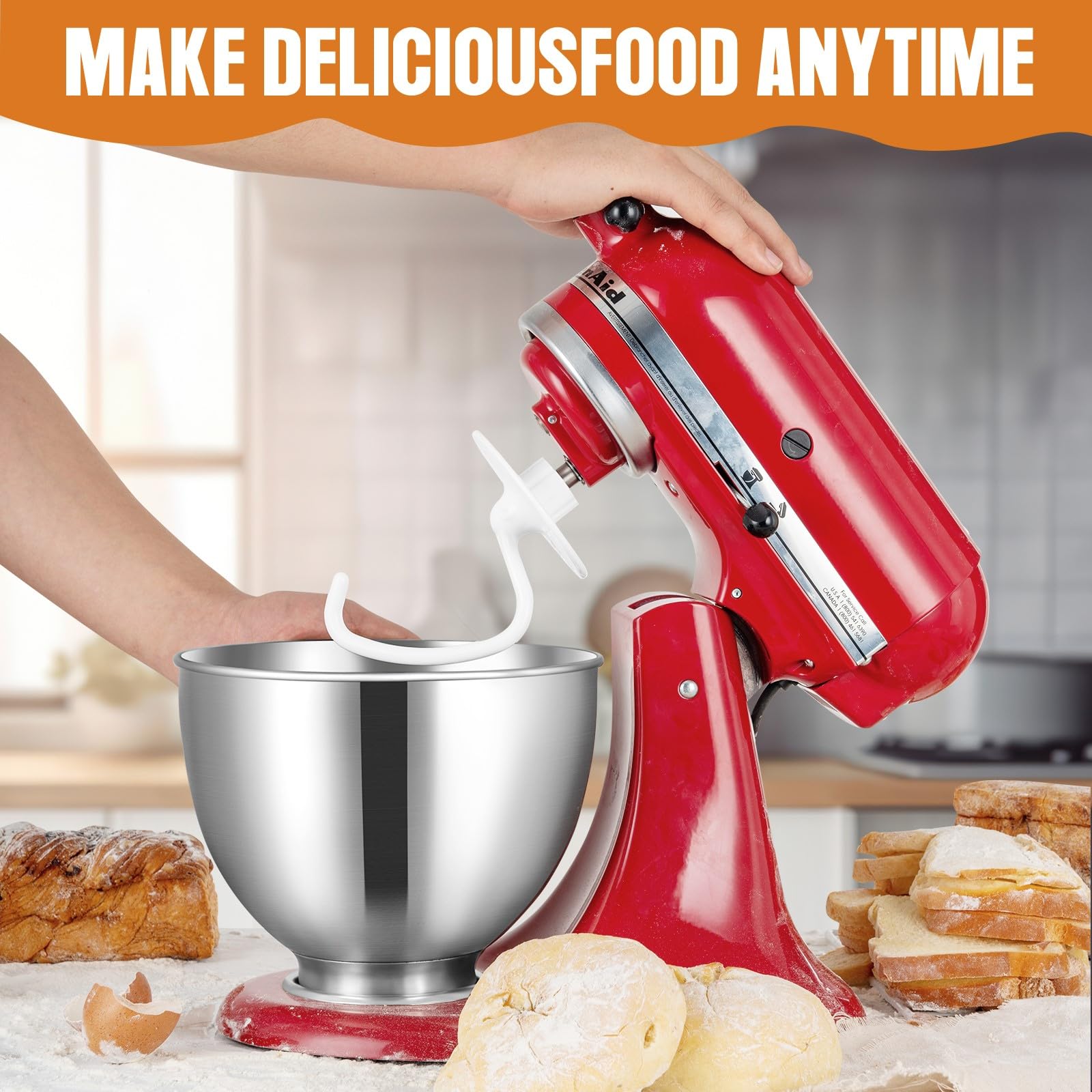 K45DH Coated Dough Hook for KitchenAid Mixer, Attachment for Kitchen Aid K45 K45SS KSM90 KSM150 Tilt-Head Stand Mixers, 4.5/5.0 Quart Bowel