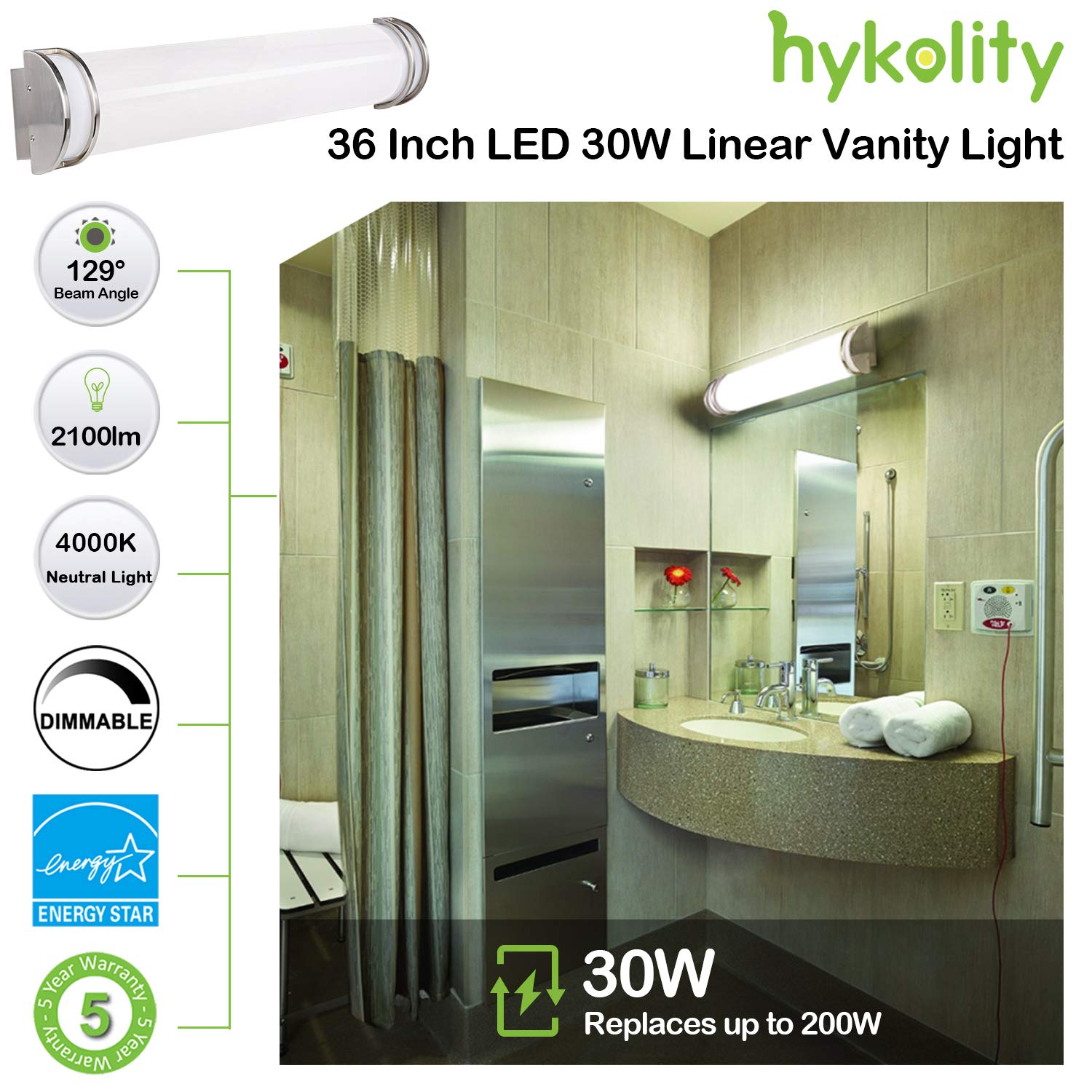 Tools Home Improvement Vanity Lights Hykolity 36 Inch 30w Integrated Led Linear Vanity Light Bar Bathroom Wall Sconce Lighting Fixture Brush Nickel Dimmable Etl Listed Equal To Five 40 Watt Incandescent Bulbs