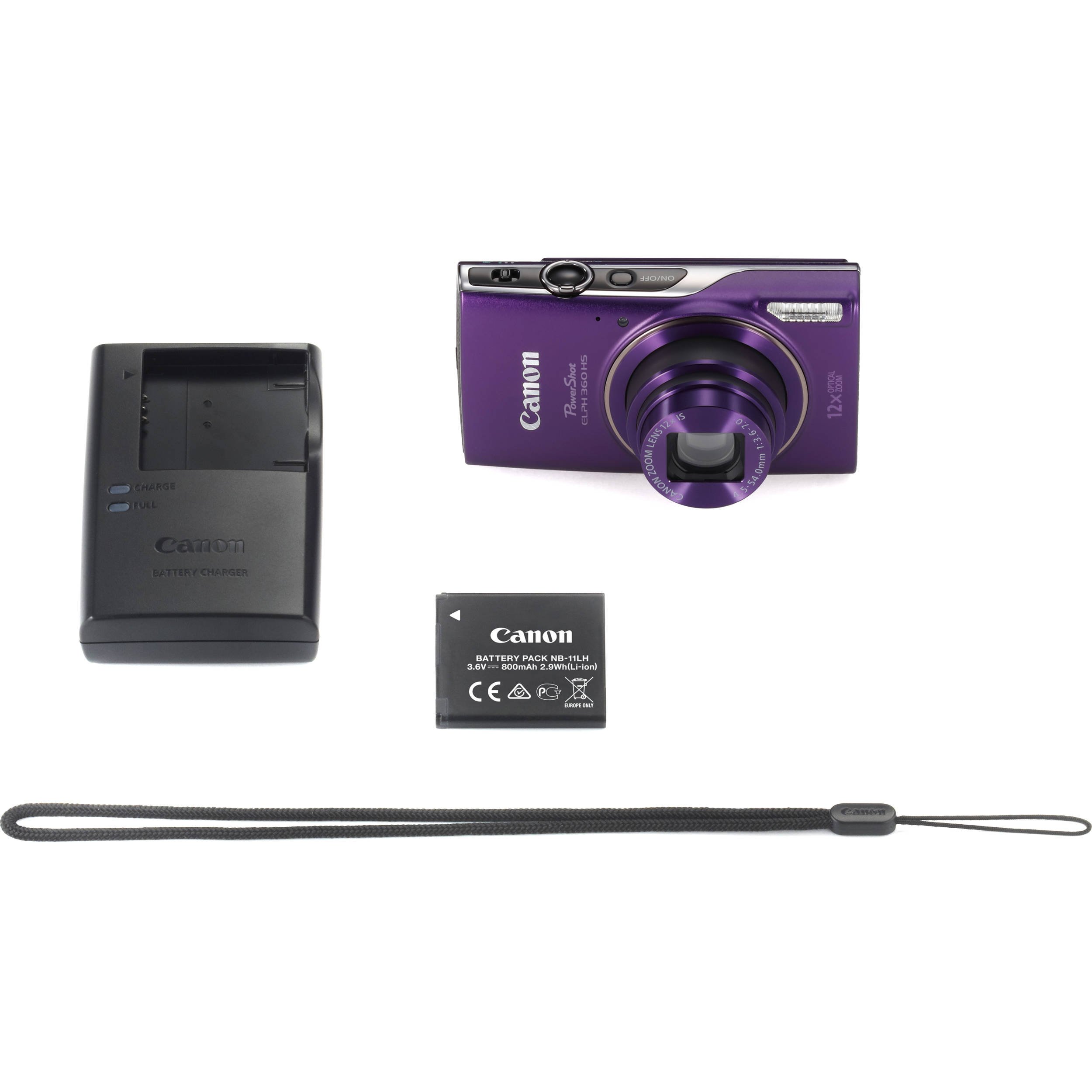 Canon PowerShot ELPH 360 HS (Purple)12x Optical Zoom BuiltIn WiFi W/ Deluxe Starter Kit