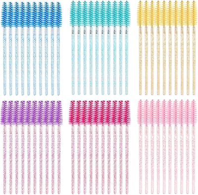 SWKJ 60 Pcs Disposable Eyelash Brushes Spoolies 6 Colors Cosmetic Wands Set