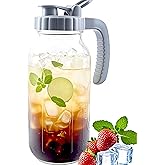 64 Oz Glass Mason Jar Water Pitcher With Lid Half Gallon Wide Mouth Sun Tea Pitchers 2 Quart Cold Brew Hot Water Jug Carafe For Coffee,Lemonade, Beverage,Milk,Juice Container For Refrigerator