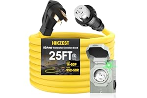 Hikzest 50 Amp Generator Cord and Power Inlet Box, Heavy Duty 25FT Generator Extension Cord, NEMA 14-50P to SS2-50R 125/250V Twist Locking with Pre-Drilled Inlet Box for Outdoor Emergency Kit