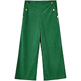Haloumoning Girls Wide Leg Corduroy Pants Kids Elastic Waist Gold Button Trousers with Pockets 5-14 Years