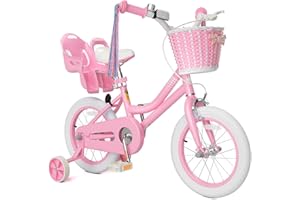 Glaf 12 14 16 20 Inch Girls Bike with Training Wheels for Kids Age 2-12 Years Old Toddler Girls Bike with Basket and Doll Seat Kids Bicycle Adjustable Seat