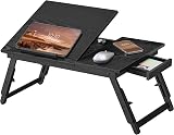 SONGMICS Bed Laptop Table Bamboo Desk 15.6 inch Tilt Height Drawer