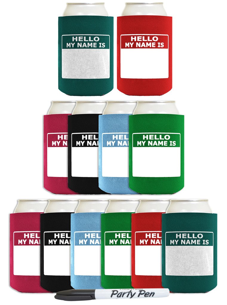 Funny Can Coolie Hello, My Name Is Funny Badge and Permanent Marker 12