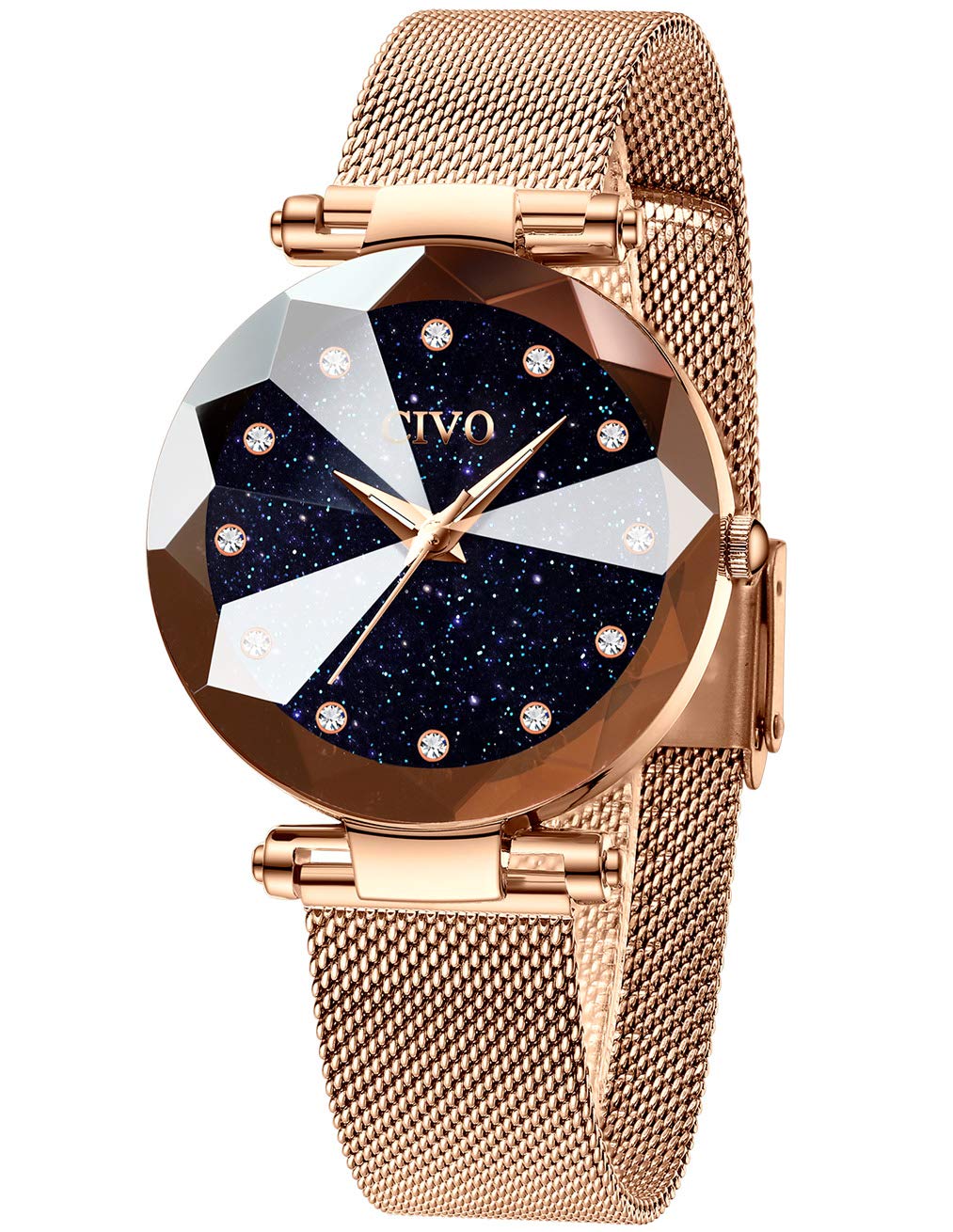 CIVO Women Watches Ladies Rosegold Stainless Steel Mesh Strap Waterproof Watches for Woman Girls Teenager Fashion Elegant Business Dress Analogue Quartz Wrist Watch