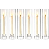NOLIPED Hurricane Taper Candle Holders - Set of 6 Clear Glass Tapered Candlesticks with Covers, 11.8 inch Tall Fluted Candle Stick Holder Bulk, Ribbed Centerpieces for Wedding Christmas Table Decor