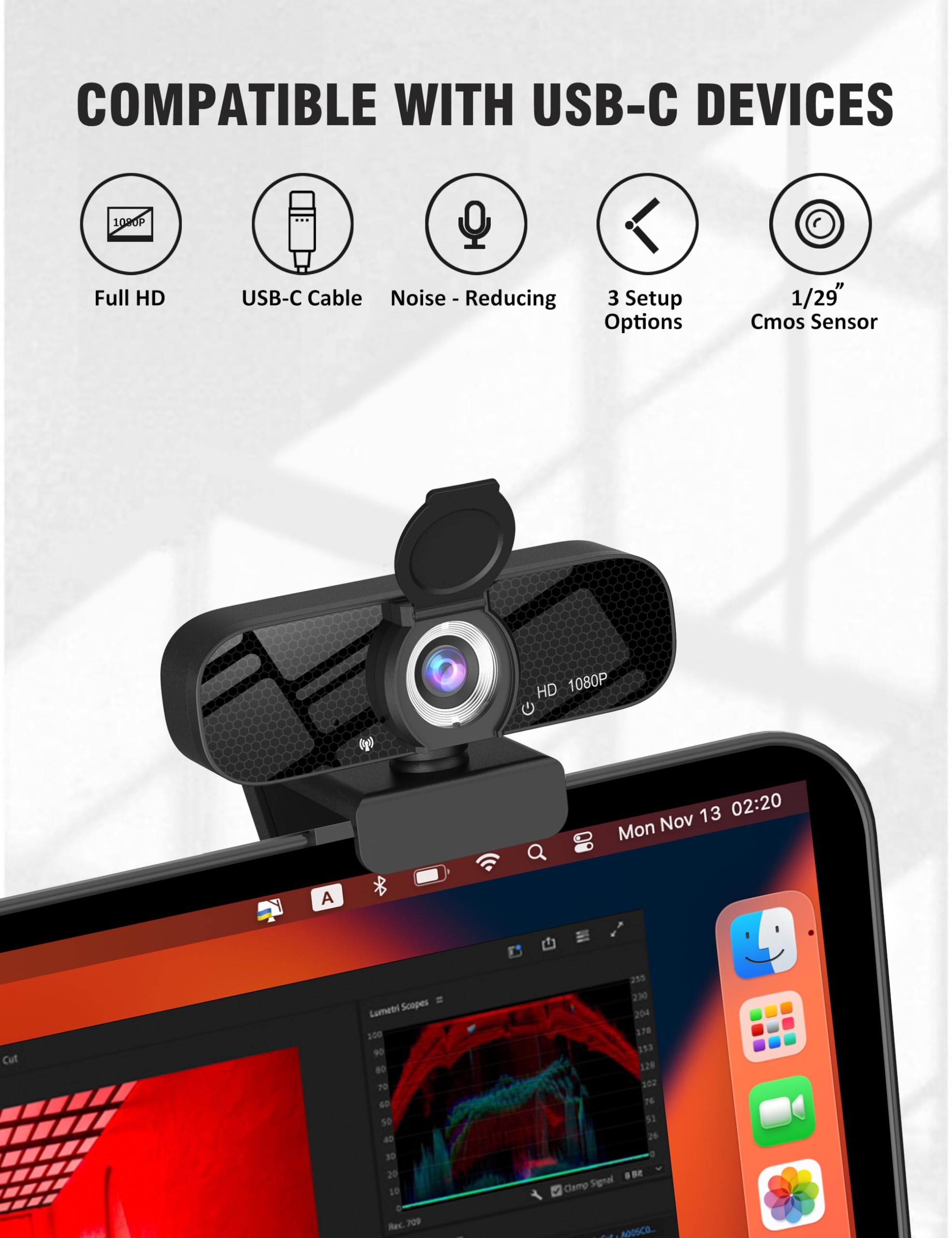 Gohero Full HD 1080P Video Webcam and Wide Angle Camera with Built-in Microphone and Rotatable Tripod,for Laptop Computer or Desktop PC,Great for Live Streaming.Calls.Video Conferencing(Black)-1