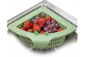 Magnetic Triangular Sink Strainer,Anti Clog Corner Drain Basket with Twist-Open Bottom, Space-Saving Filter for Fruit Vegetab
