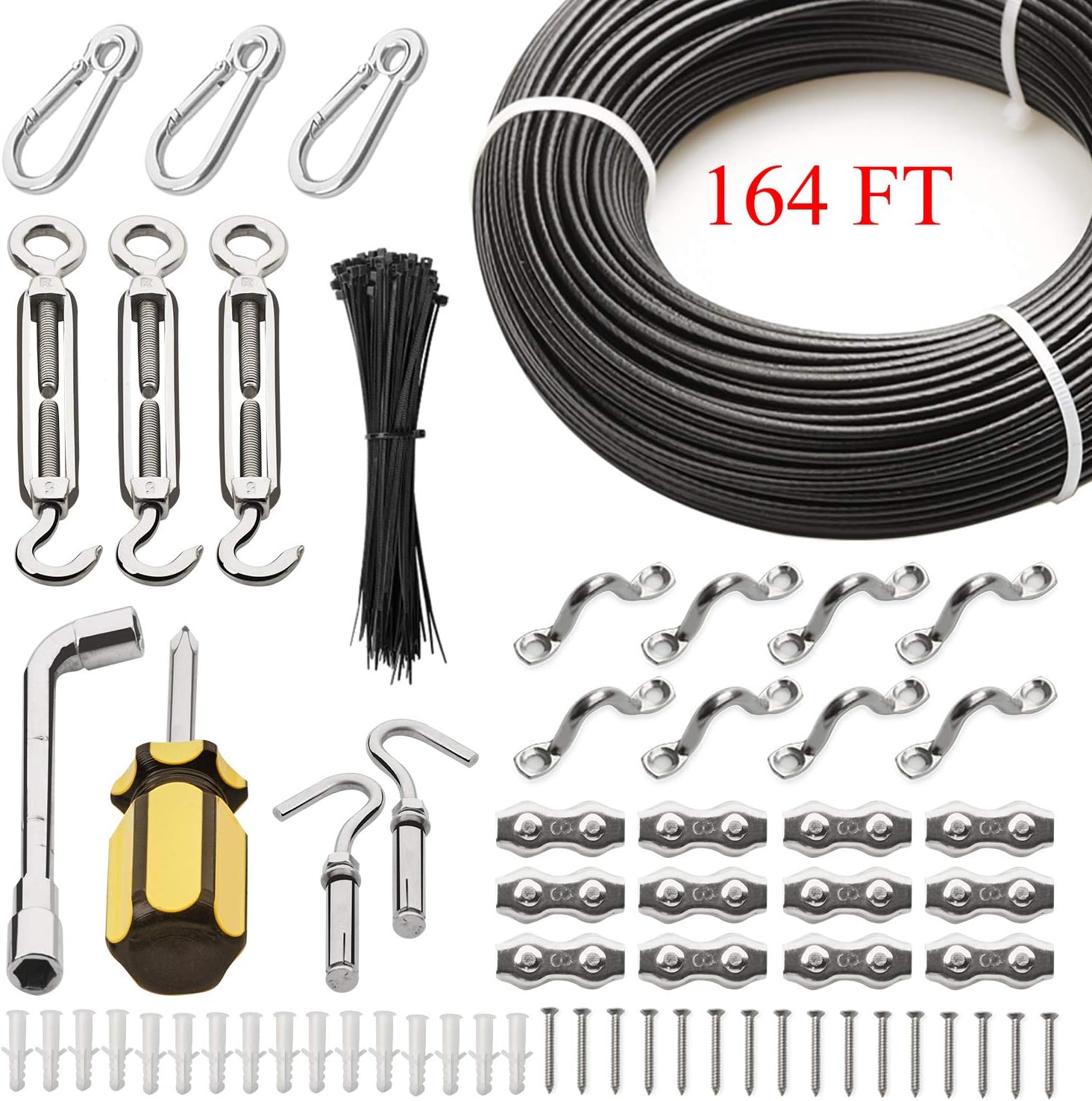 String Light Hanging Kit with 164 FT Coated Stainless Steel Cable