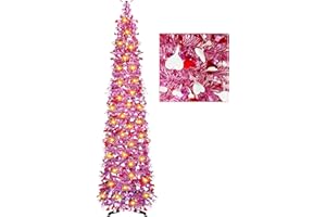 HIIXHC Valentine's Day Artificial Christmas Tree with 100 Lights, 5 Ft Pop Up Collapsible Tinsel Christmas Tree with Christmas Balls Christmas Decorations for Home Fireplace Party Indoor Outdoor (Pink-Heart)