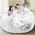 HDMLDP Bean Bag Chair Cover for Kids Adults Without Filling Comfy Giant Round Lazy Sofa Covers for Bedroom Living Room, 7FT, Dusty White