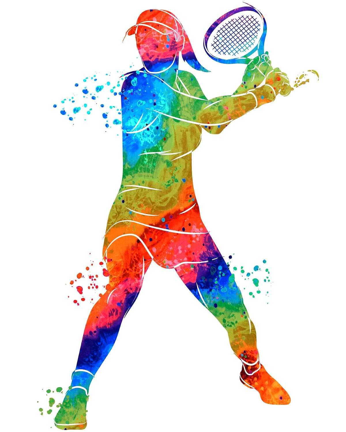 Gifts for tennis player women - Tennis Wall Art Gift for Her - Watercolor Vibrant Sports Posters - Long Tennis Workout room decor - Abstract decor for Girls bedroom…
