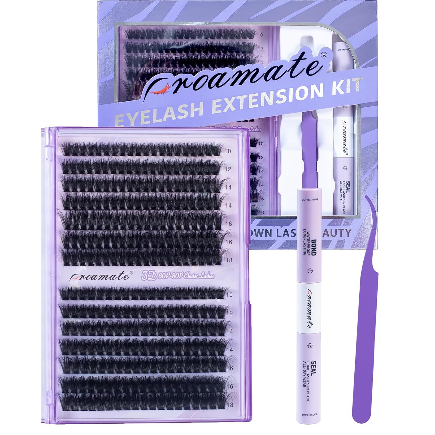 Proamate Cluster Lashes Individual Lashes DIY Eyelash Soft Natural Easy Fan Lash Individual False Lashes for Personal Use at Home (3D Fluffy 60D+80D Kit)