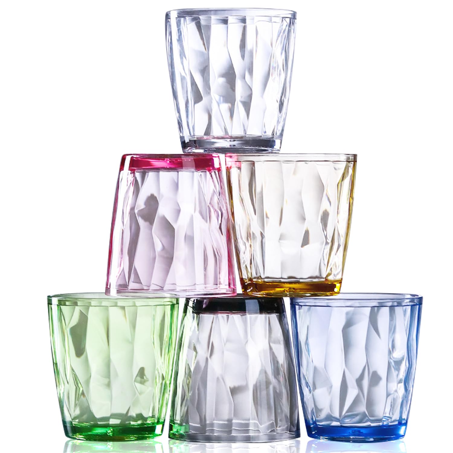 LOSYHU 6 Pack 300ml Plastic Tumblers 10.5oz Reusable Plastic Drinking Tumblers Unbreakable Drinking Glasses Colourful Drinking Water Cups for Picnic Party Camping, 6 Colours