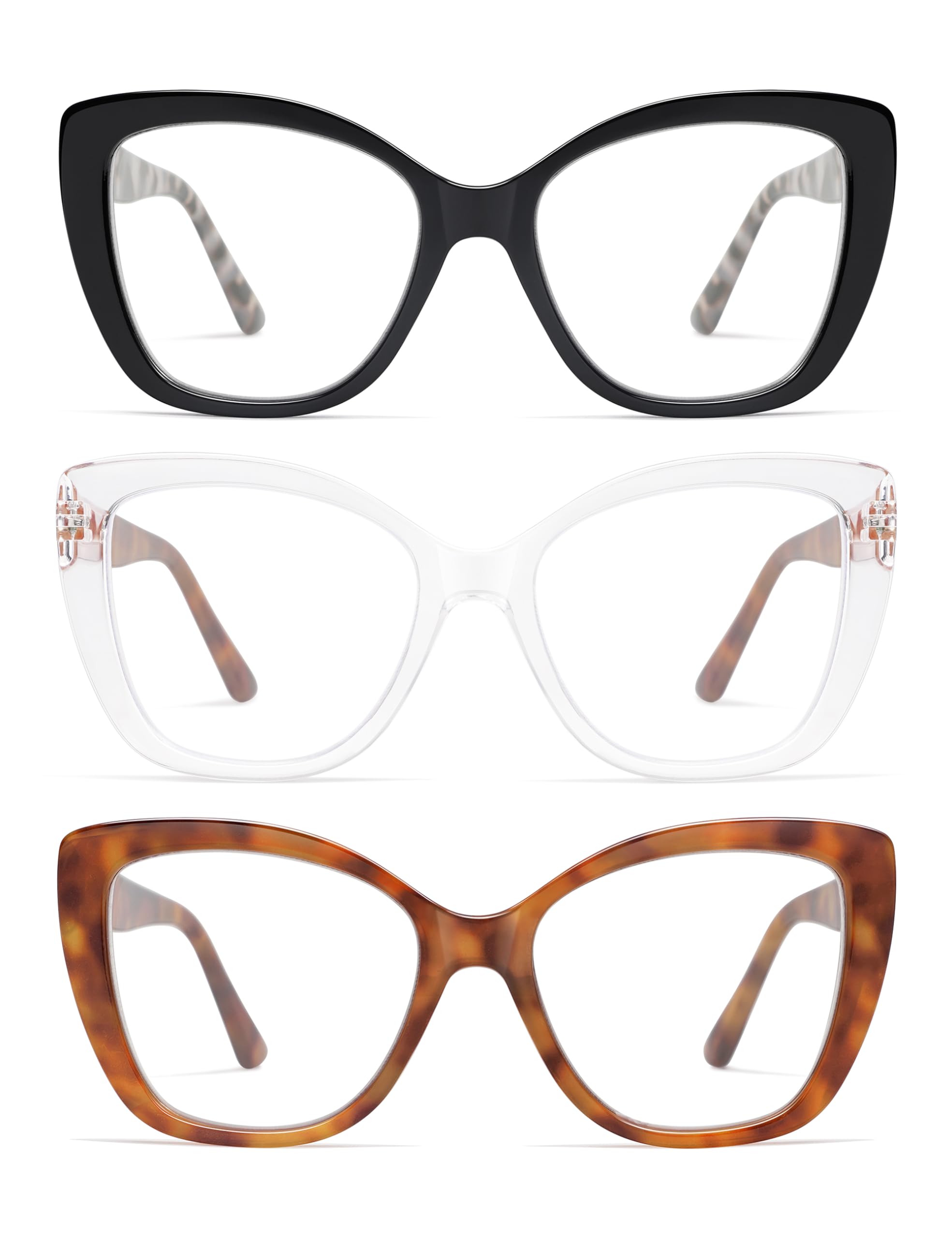 Photo 1 of 3-Pack Trendy Oversized Cat Eye Reading Glasses for Women Stylish Square Blue Light Blocking Readers AM6141 Mix (+1.00 Magnification Strength)