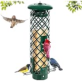 Squirrel Proof Bird Feeders for Outdoors,Weight-Activated Squirrel-Proof Outside Hanging Bird Feeder,Metal Mesh Wild Bird Feeder for Cardinal, Finch, Blue Jay, Chickadee,Gift for Bird Lovers