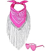 JIANGLAI Fringe Rhinestone Bandana with Heart Sunglasses, Disco Cowgirl Bachelorette