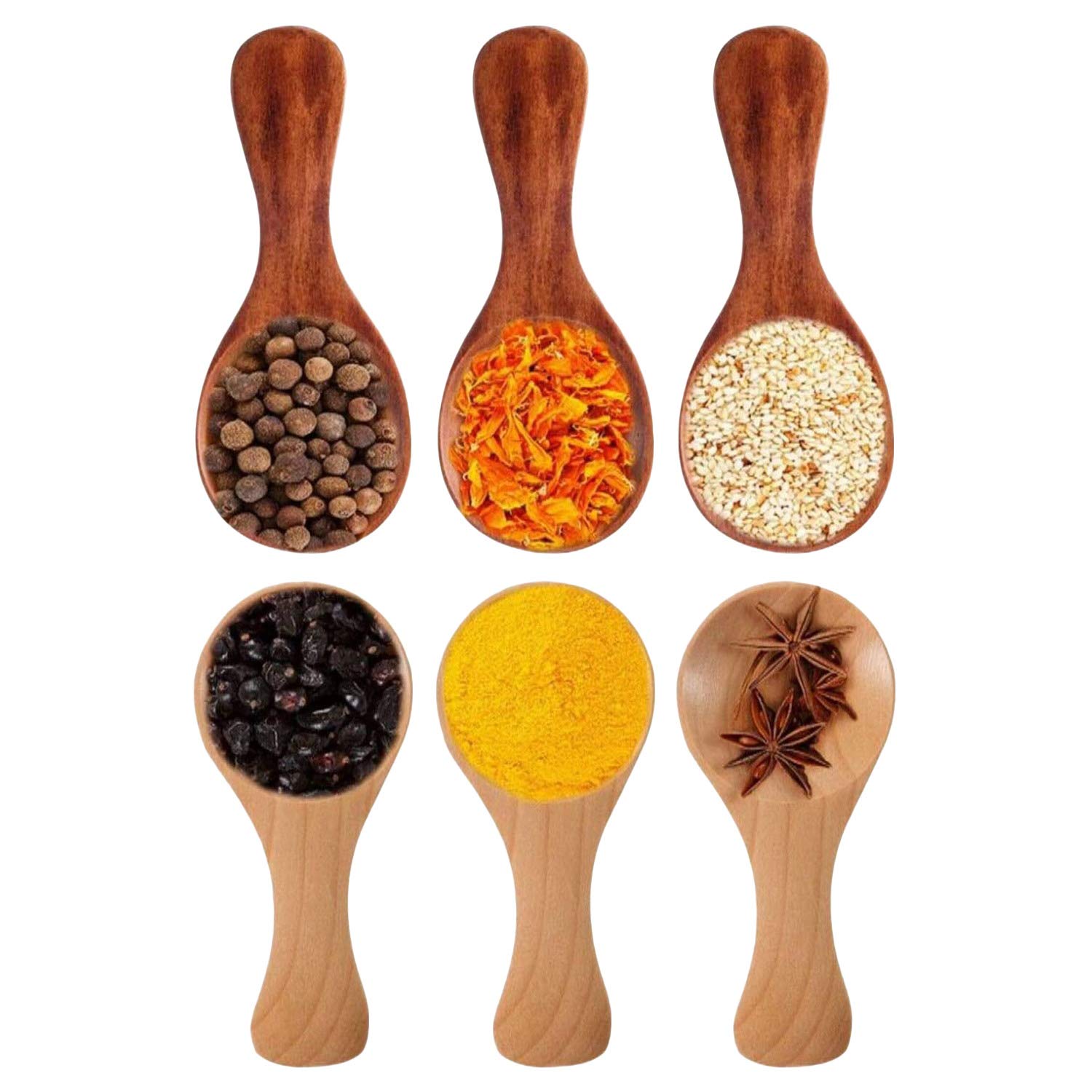 Feb.7 6 Pack Mini Wooden Spoons Feed Spoons Scoop Sugar Salt Tea Leaf Milk Powder Scale Teaspoons Measuring Seasoning Spoons Small Short Handle Handmade Wooden Spoons