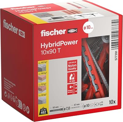 HybridPower 10 x 90 T, tacos para máxima capacidad de carga y seguridad, fácil montaje sin herramientas de montaje, universal para materiales perforados y sólidos, mampostería, hormigón