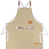 Teskyer Kitchen Cooking Apron with Pockets, Water Oil Resistant, Canvas Cross Back Aprons for Men Women Chef Server