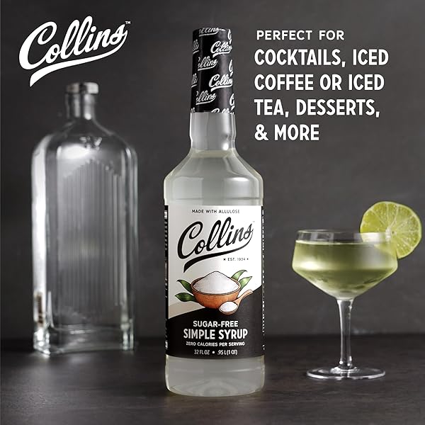 COLLINS SUGAR FREE SIMPLE SYRUP FOR DRINKS, ALLULOSE COFFEE SYRUPS, LOW CARB COCKTAIL SWEETENER KETO 32OZ. SET OF 1