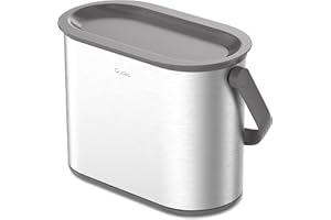 QUALIAZERO Multi-Purpose Countertop Compost Bin | 4L / 1 Gal Stainless Steel Slim Shape | Trash Can with Gray Lid | 1PC (4L / 1 Gal, Gray)