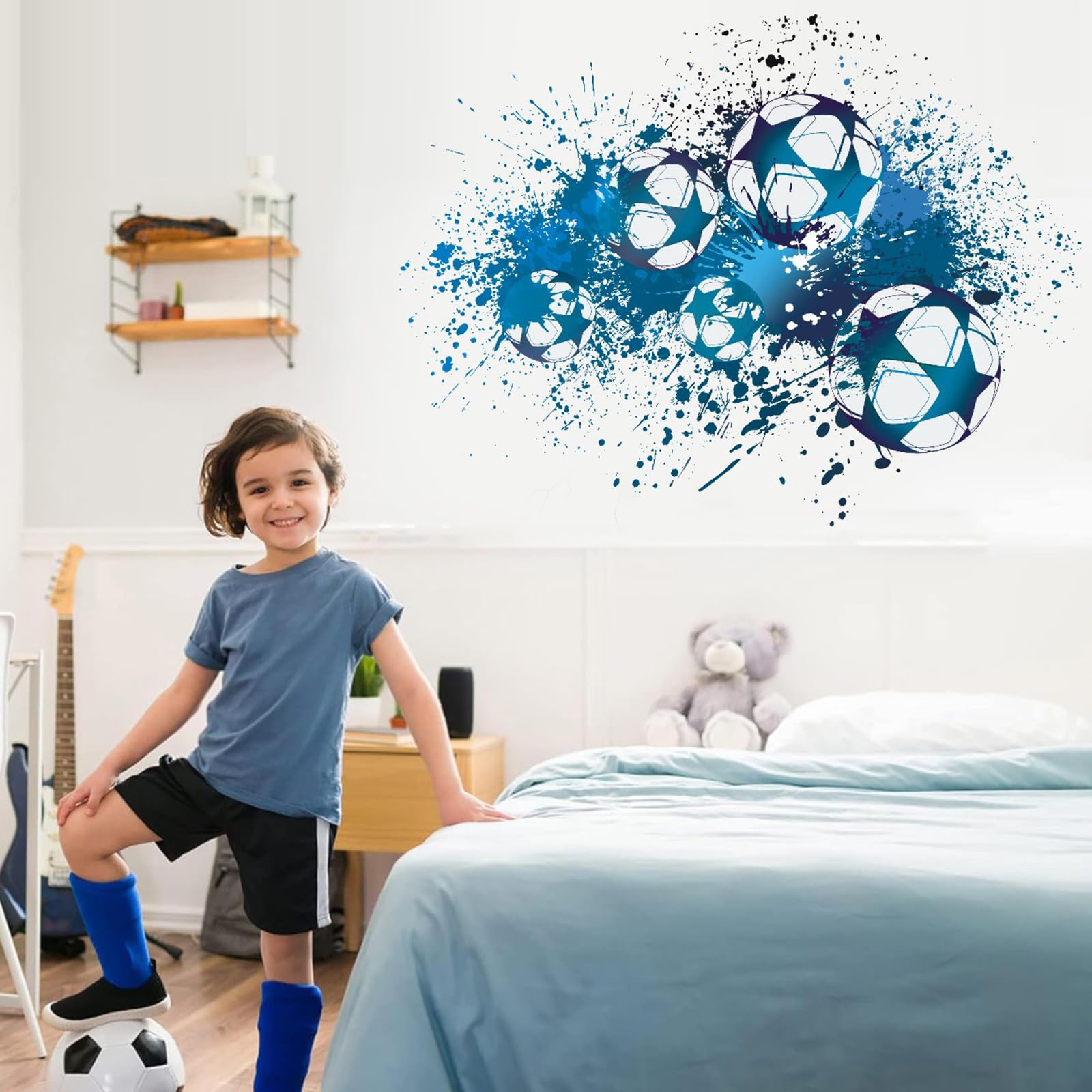 TOARTi Football Wall Stickers,Blue Football Stickers for Kids,3D Wall Stickers for Boys,Soccer Vinyl Wall Art Decal for Teenagers Boys 3D Bedroom Accessories — image 1