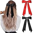 2PCS Silky Satin Hair Bows Hair Clip Black Red Hair Ribbon Ponytail Holder Accessories Slides Metal Clips Hair Bow for Women 