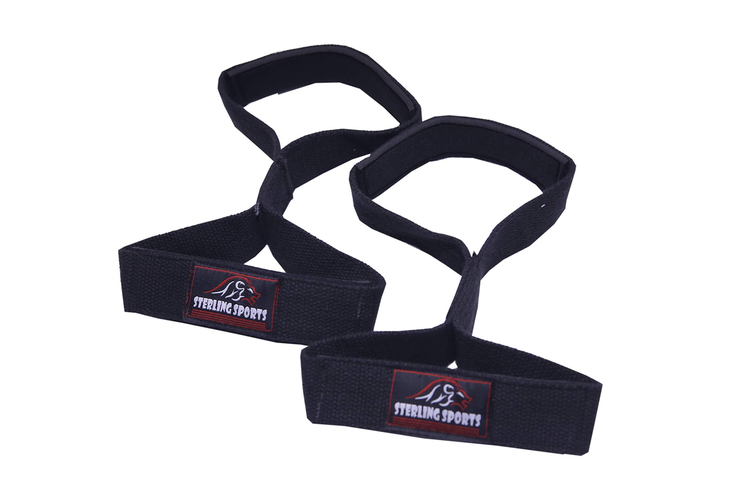 Sterling Sports® Figure 8 Straps Padded Cuff Weight lifting Gym Bar Strength Training Wrist Wraps (Black)