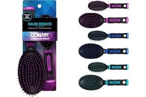 Conair Nylon Bristle Oval Cushion Hair Brush 2-Piece Set with Rubber-Grip Handles, Colors Vary (1 Compact for Travel and 1 Fu