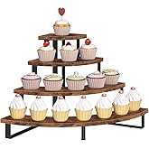 ELITEROO Cupcake Tier Stand, Wooden Cup Cake Stand Stairs, 4 Tier Dessert Table Display Set for Cookie Cocktail Candy Donut, Display Riser for Vendors Craft Show, Rustic Brown Curved Corner