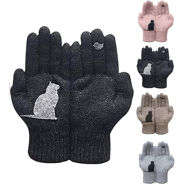 ANKOMINA Winter Touch Screen Gloves For Women & Men - Cute Cat Knit Texting Mittens, Warm Acrylic Touchscreen Gloves