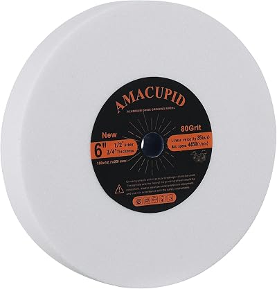AmaCupid Bench Grinding Wheel 6" Aluminum Oxide 80 Grit for Hard Steel Tools