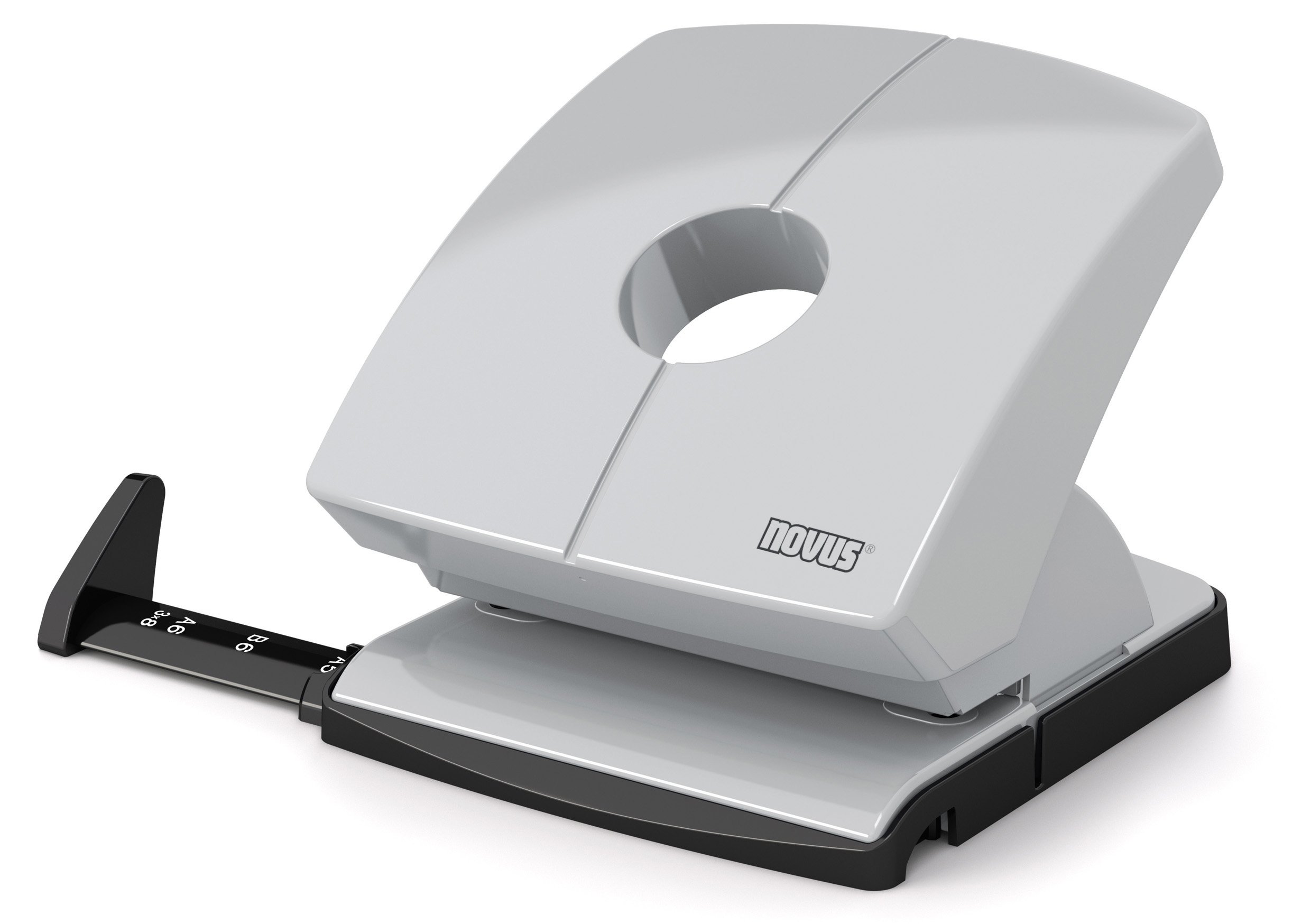 Novus 0615 Hole Punch Paper Guide with Instructions, Full Metal Kunstoffummanteltem Upper Part, 30 Sheets, Grey