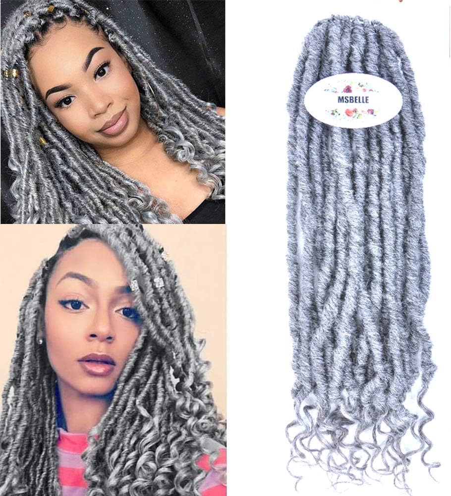 MSBELLE 6 Packs/lot Soul Goddess Locs Synthetic Twist Crochet Braids Hair with Curly Ends Goddess Faux Locs Crochet Braiding Hair Extensions Grey Color