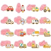 Guiqulai 16 PCS Transportation Vehicle Cookie Cutters with Plunger Stamper, Car Cookie Mould Set, Transportation Theme Set Embossing Dies, Construction Vehicles Cookie Cutters Set for Fondant Cookies