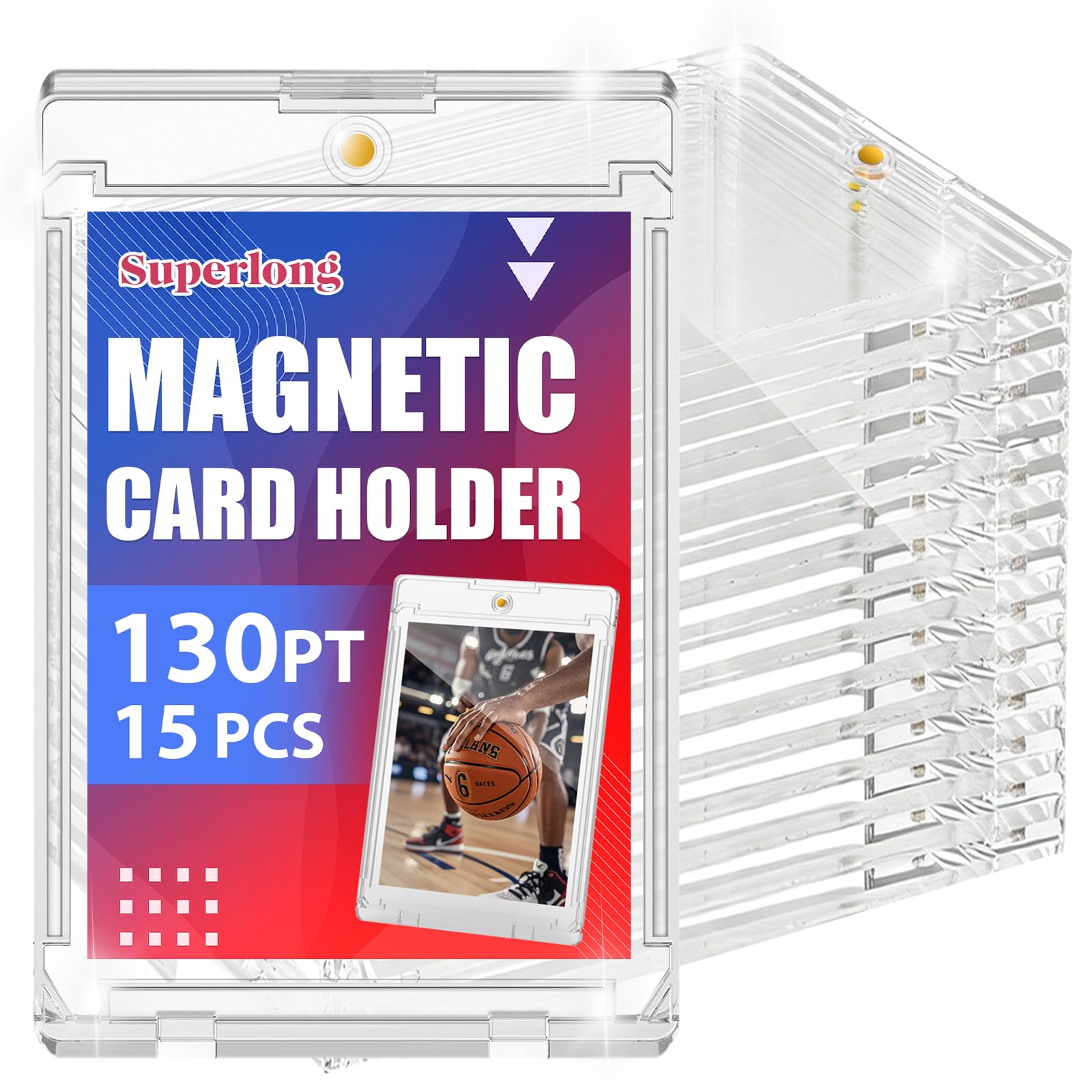 Photo 1 of Superlong 130pt Magnetic Card Holder, 15ct Trading Magnetic Card Case with U-V Protection, Hard Plastic Sports One Touch Holder with 2 Strong Magnets for Baseball Game Collector Display Storage
