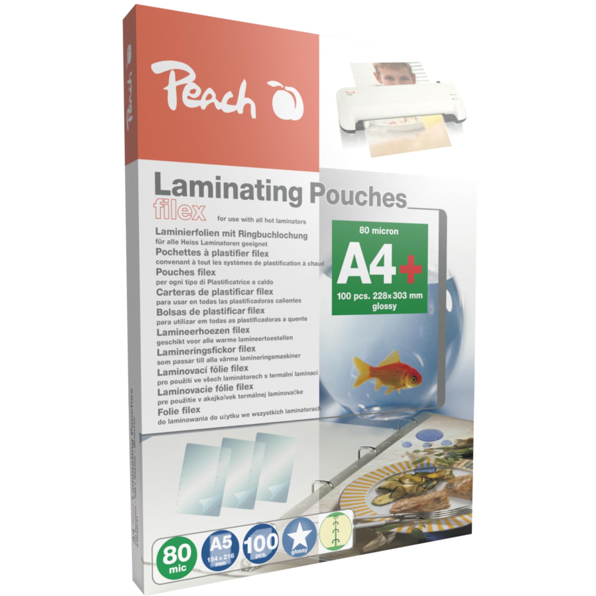 Peach S-PP580-21 Laminating Pouches A4 80 mic 100 Pouches for Practical Filing in Folder Compatible with Laminators of All Brand Manufacturers