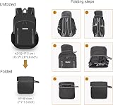 Bekahizar 20L Ultra Lightweight Backpack Foldable Daypack Water Resistant Black view 3