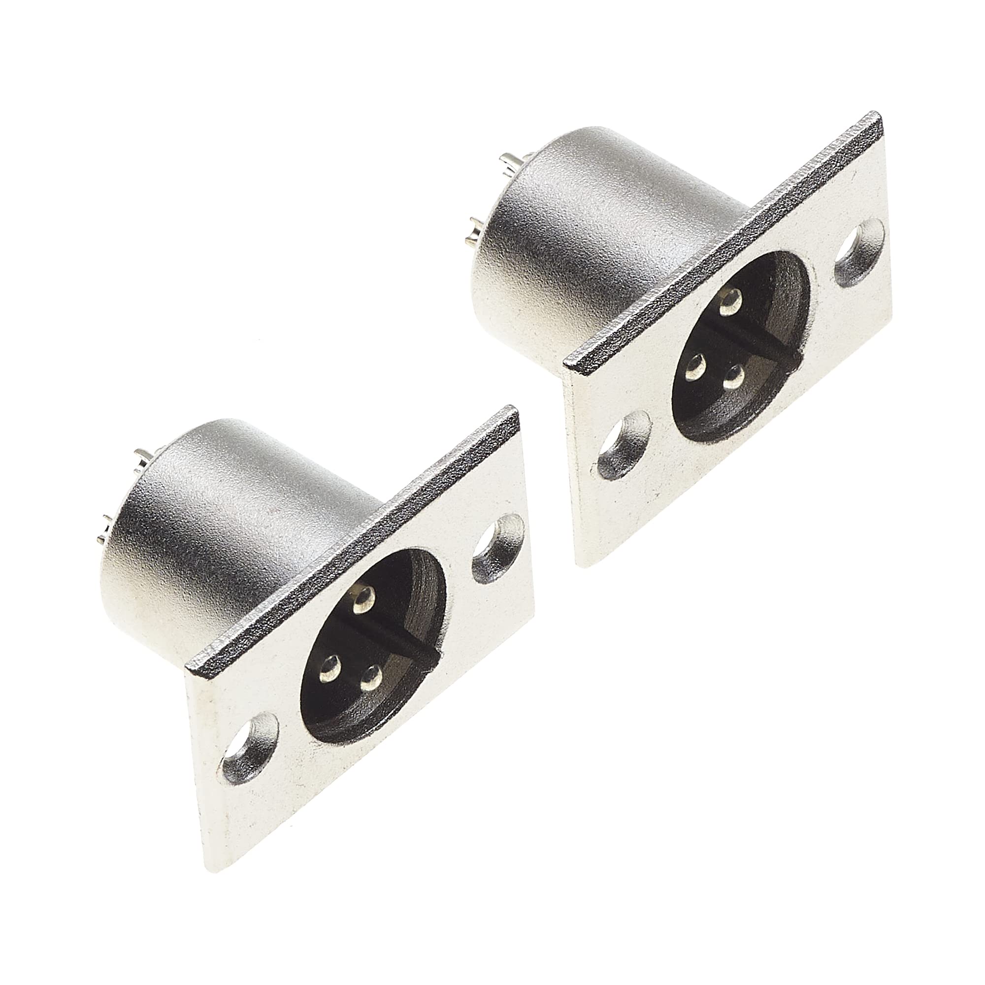Keple XLR Plug 3 Pole Chassis - Male Jack 3 Pin Panel Mount Connector With Rectangle Nickel Plated Mount Frame, Microphone Speaker Socket - Pack Of 2 — image 1