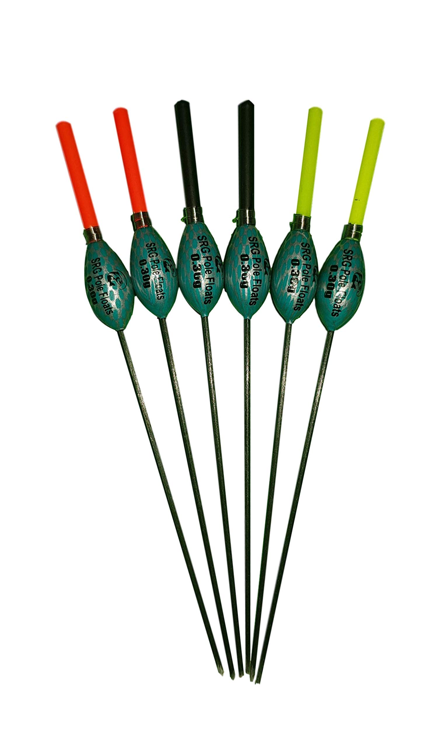 SRG Pole Floats SRG014 Pack of 6 x Pole Floats X Strong Margin Fiberglass Stem choose from (0.1g / 0.2g / 0.3g) (6 x 0.1g (3 x Black Tip and 3 x Yellow Tip))