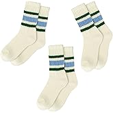 COZYOFFI Crew Striped Socks for Women: Classic Retro Novelty Mid Calf Tube Cotton Socks with Cushioned Size 5-10