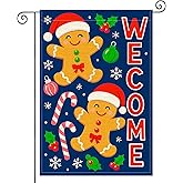 HOMETITUTE Merry Christmas Garden Flag 12x18 Inch Welcome Garden Flags Burlap Double-Sided Gingerbread Candy Cane Ornaments Seasonal Outdoor Holiday Banner Winter Flag for Yard Lawn Decoration