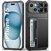 BXYJY for iPhone 15, iPhone 14, iPhone 13 Wallet Case with Card Holder(4-5 Cards), Slide Camera Cover, Military Drop & RFID Protection, Heavy Duty Women Men Phone Case for iPhone 15/14/13, Black