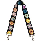 TCOMVEZ Crochet Flower Black Purse Straps Replacement Crossbody for Handbags Women Guitar Strap 2 inch Wide Adjustable Bag Strap…