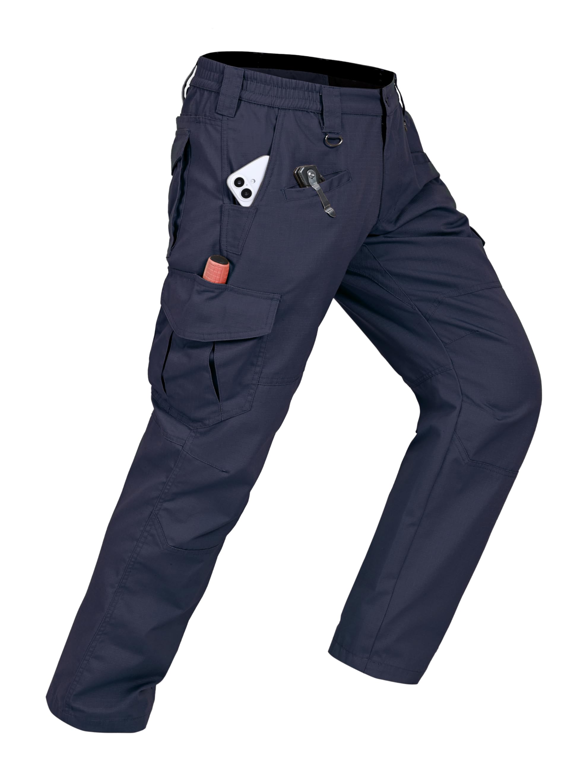 Photo 1 of CNBQDD Mens Cargo Pants Lightweight Ripstop Work Hiking Pants Breathable Stretch Waterproof Multi-Pocket Durable Outdoor Utility Trousers for Construction Dark Blue 32Wx32L